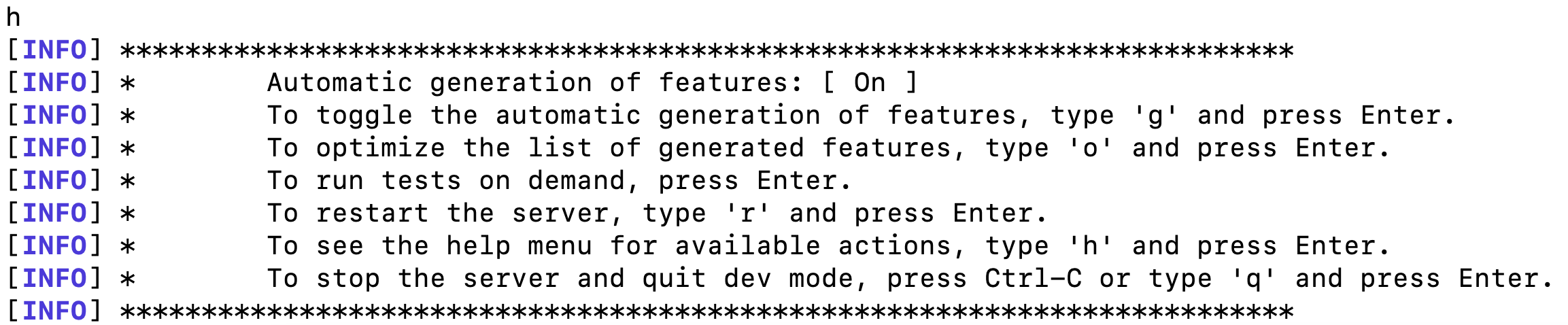Open Liberty dev mode help menu