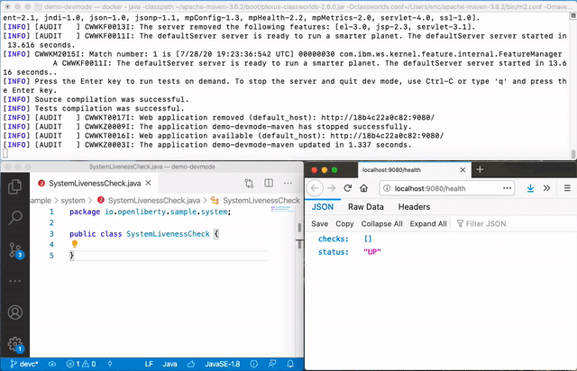 Changing a Java file while dev mode is running with container support