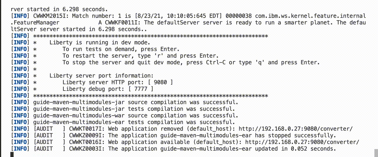 Running tests on a multi-module project with dev mode